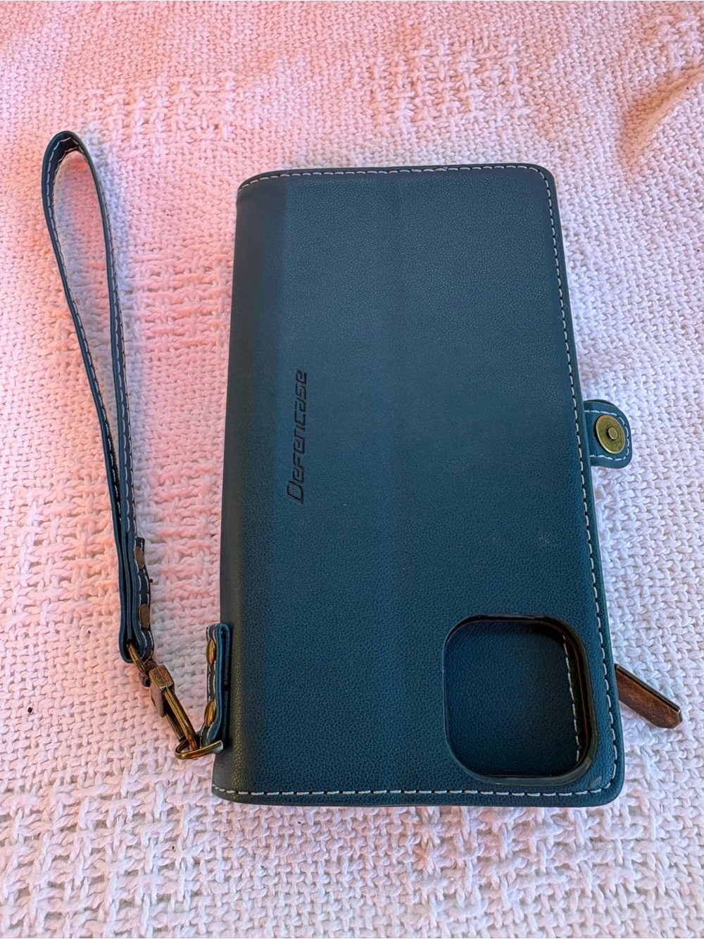 Defencase Wallet Case iPhone 12/12Pro Teal Blue RFID Wristlet Zipper